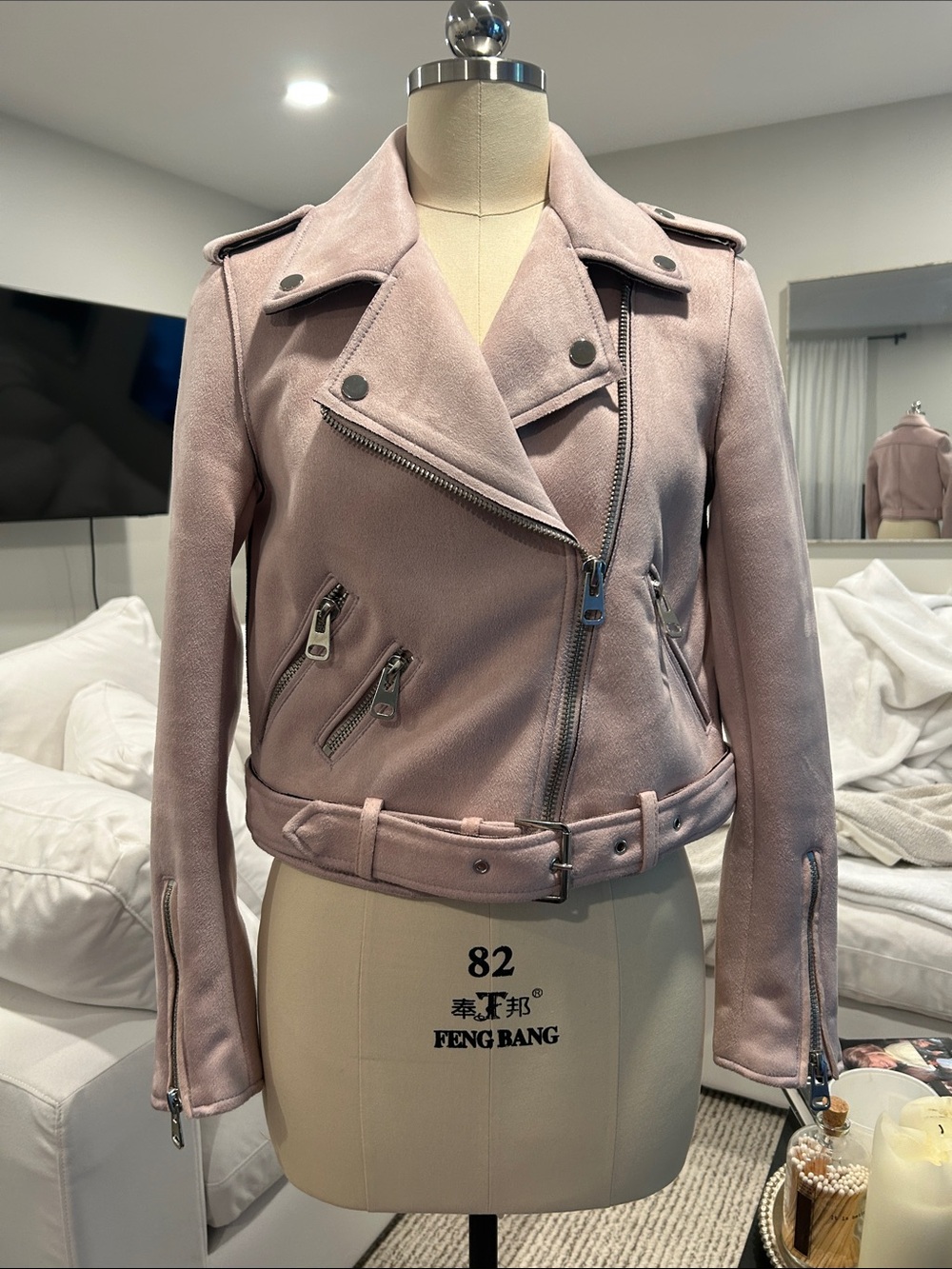 Zara Blush Pink Moto faux suede Jacket